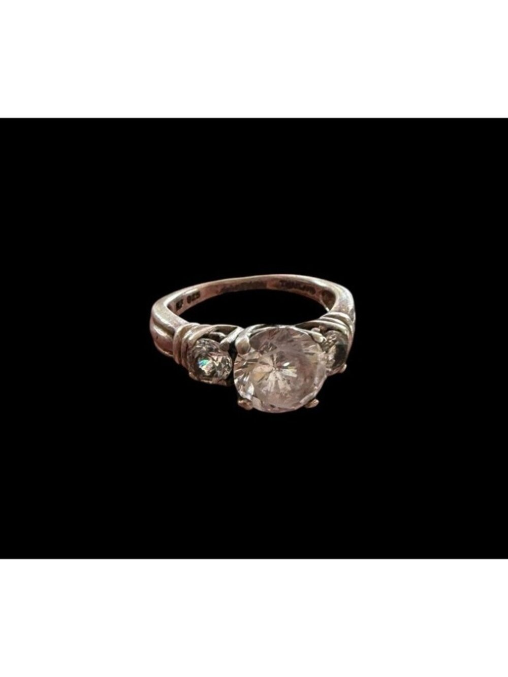 NF 925 Sterling Silver Vintage Topaz 3 Stone Signed Band Ring Size 8